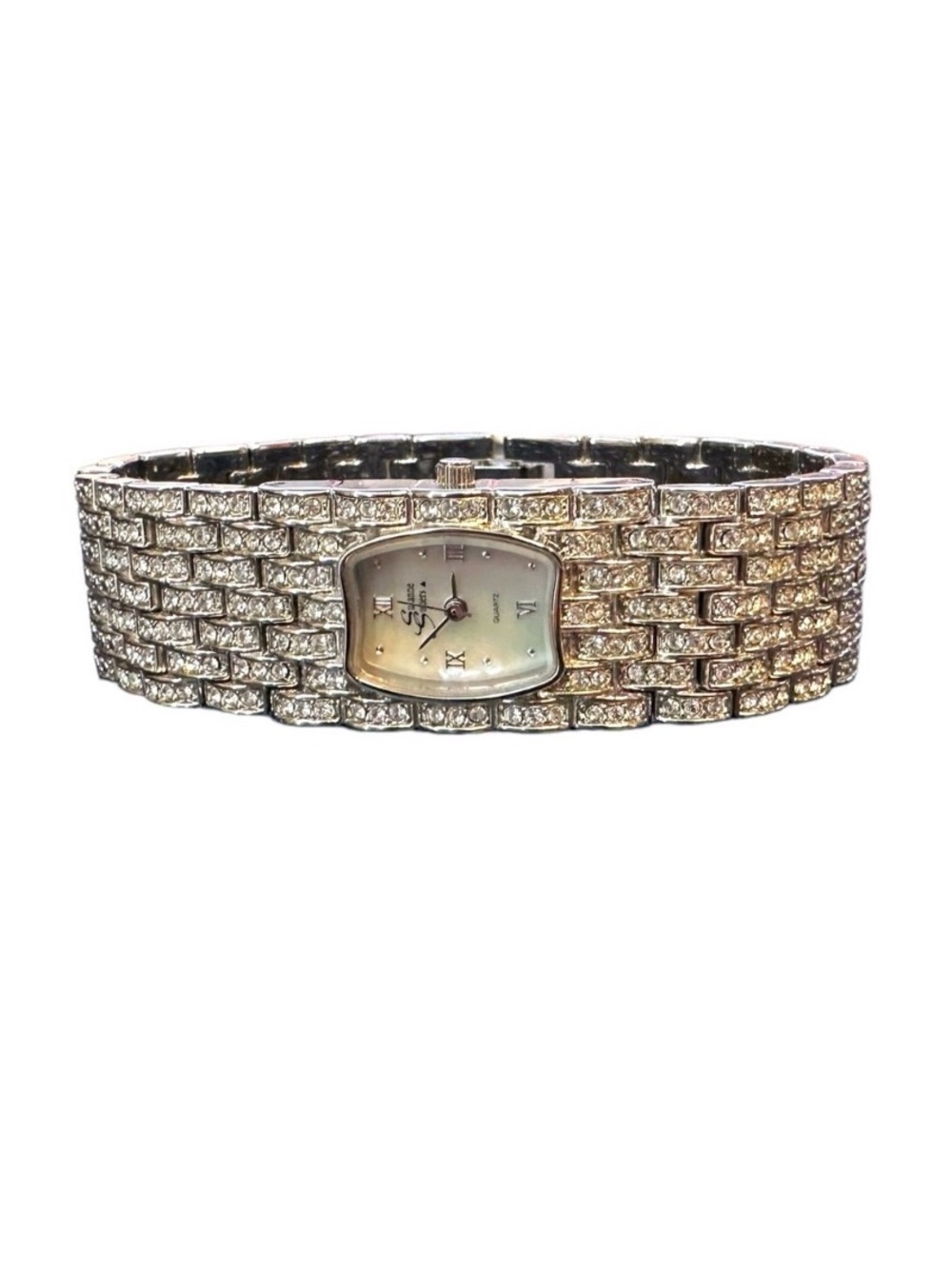 Suzanne Somers Womens Silver Tone Mother Pearl Face Stainless Steel Watch
